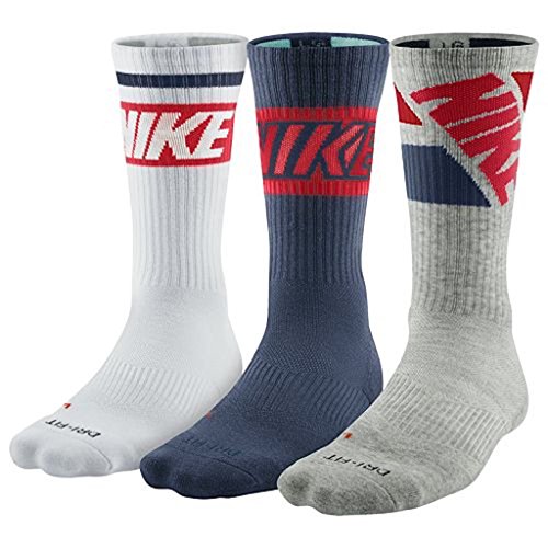 Nike Dri Fit Men's Cushioned Crew Socks (Large, Navy/White/Gray)