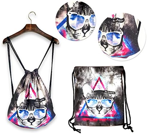 AINISI Women's and Girl's Retro Print Shoulder Bag Style 04 Canvas Drawstring Backpack