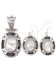 Rainbow Moonstone Oval Pendant with Matching Earrings Set - Sterling Silver
