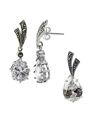 Sterling Silver Teardrop Clear Stone Post Back Earrings and Pendant Jewelry Set