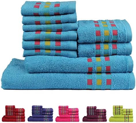 Trident Magic West Combed Cotton 10-Pieces (Bath, Hand &amp; Wash Cloth) Towel Set, Sky Blue