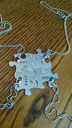 Hand Stamped Best Friends Puzzle Piece Necklaces - Family - Bridal Party - Sisters - Mother Daughter Necklace - Set of 4