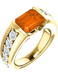 10K Yellow Gold 9.00x7.00mm Emerald Cut Madeira Citrine and Diamond Ring -- LIFETIME WARRANTY