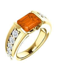 18K Yellow Gold 9.00x7.00mm Emerald Cut Madeira Citrine and Diamond Ring -- LIFETIME WARRANTY