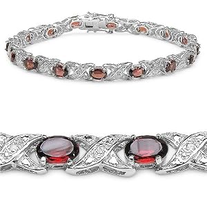 9.75 Carat Genuine Garnet and Diamond Silver Bracelet by