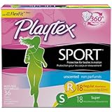 Playtex Sport Tampons Multipack, Unscented Regular/Super Absorbency, 36 Count