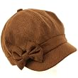 Ladies Winter Fall 6 Panel Newsboy Gatsby Cabbie Driver Ribbon Bow Cap Hat Brown