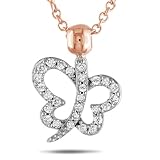 10k White and Pink Gold 1/8 CT TDW Diamond Necklace With Chain (G-H, I2-I3)