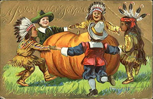 A Joyous Thanksgiving Indians Original Vintage Postcard