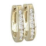 14K Yellow Gold 1/4 ct. Channel Set Diamond Hoop Earrings