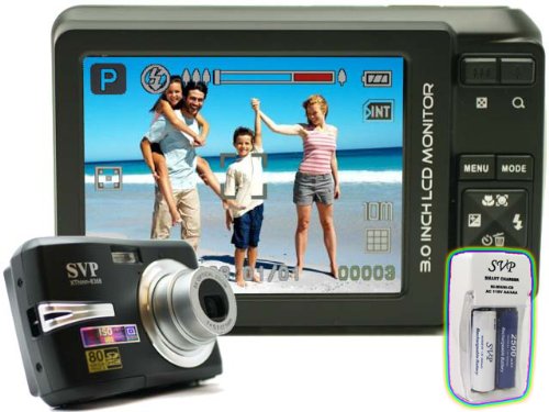 SVP Xthinn-8368 Black 10MP Max 3x Optical Zoom 3 LCD Digital Camera (AA Rechargeable Set Included)