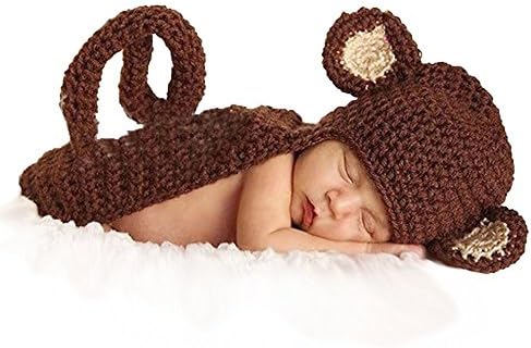 Liange Baby Photography Prop Newborn Crochet Knitted Coffee Monkey Hat Beanie Cape
