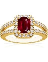 14K Yellow Gold Cushion Cut Ruby Ring With Sidestones