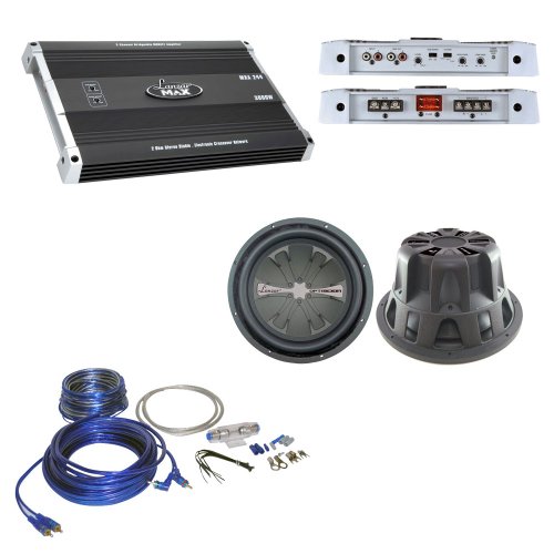 Lanzar Car Audio Subwoofer Amplifier Package - MXA244 3000 Watt 2 Channel Bridgeable MOSFET Slim Amplifier - 2x OPTSW15D, Pair of OPTI SCION 15 1000 Watt High Power Dual 4 Ohm Voice Coil Subwoofers - AMPKIT8 Contaq 1200 Watt 8 Gauge Power Amp