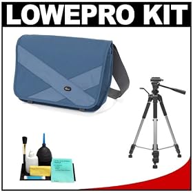 Lowepro Exchange Messenger Digital SLR Photo/Video Camera Bag/Case (Sea Blue) + Tripod + Accessory Kit for Canon EOS 7D, 5D Mark II III, 60D, Rebel T3, T3i, Nikon D3100, D3200, D5100, D7000, D800, A35, A55, A57, A65, A77 Digital SLR Cameras