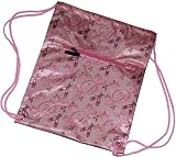 Pink Satin Ballet Dance Drawstring Backpack printed with Pointe Shoes, Tiaras, 