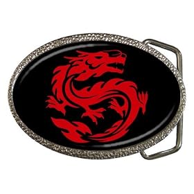 Belt Buckle of Tribal Red Dragon (Tattoo Art, Cool, Fantasy, Fire, Medieval)