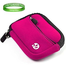 Durable and Elegant Neoprene Digital Camera Sleeve Case for your Nikon COOLPIX L Series: Specifically COOLPIX L26 or COOLPIX L25 in Pink , interior lined with double padding preventing damages + Green Vangoddy Bracelet!!!