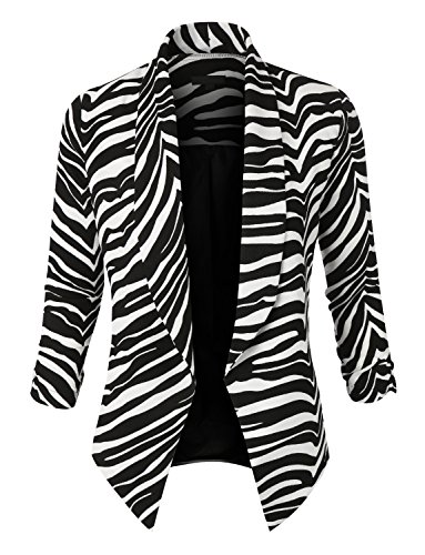 LE3NO Womens Textured 3/4 Sleeve Open Blazer Jacket