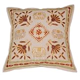 Awesome & Royal Look Elephant Design Home furnishing Cushion Cover With Embroidery Work (Size: 16 x 16 Inches) (Set of 2 Pcs)