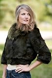 Womens Ava Rose Rabbit Fur Jacket with Raccoon Fur Trim