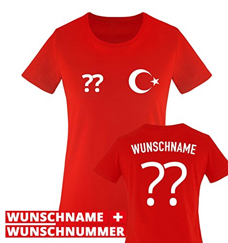 EM 2016 – TRIKOT – WUNSCHDRUCK – Damen T-Shirt – Rot / Weiss Gr. XL