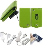 3n1 Combo Apple iPhone - Green Premium Leather Flip Case with Removable Video Stand Rotating Belt Clip - Bundled with Screen Protector, 12v Rapid Premium Car Charger and Home Travel Wall AC Adapter Charger (Not Compatible with 1st Generation iPhone)