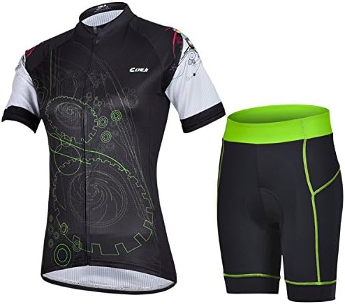 Women's Quick-Dry Cool Short Sleeve Cycling Jersey 3D Padded Short Set Devil Style (Color BlackGreen Size XXL)