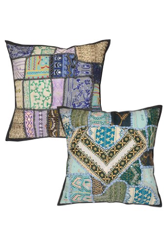 Imagen principal de Cojín decorativo hecho a mano de algodón cover set Adorna con tamaño de trabajo de bordado y parche de 16 x 16 pulgadas Juego de 2 piezas