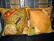 2 Yellow Gujrati Embroidered Sari Toss Pillow Cushion Covers