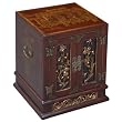 Handmade Oriental Furniture - 23" Antique Style Red Leather End Table With Bas-Relief Floral Design