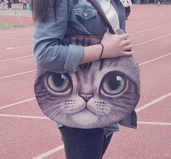 Speaking Life--fashion Meow Star 3d Cat Face Zipper Handbag Single Shoulder Bag-brown