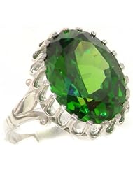 High Quality 925 Solid Sterling Silver Large 16x12mm 16.3ct Synthetic Emerald Solitaire Ring - Finger Sizes 4 to 12 Available