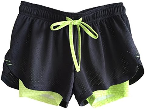 Women's Mesh Sport Shorts Active Gym Exercise Hiking Running Workout Shorts - with Inner Stretch Shorts (L, Green)