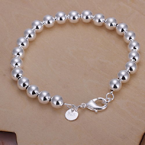 PMANY 925 Sterling Silver Plated Round Beads Chain Bracelet Bangle