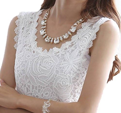 Cedon Women's Blouse Sleeveless Flower Pattern Lace Versatile Tank Top Elegant (Medium, White)
