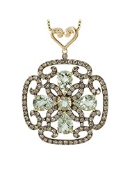 Tivolia Collection 14K Yellow Gold Green Quartz and Cognac Diamond Pendant