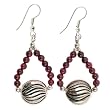 Handmade Red Garnet Dangle Earrings With Etched Silver Beads