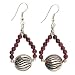 EXP Handmade Red Garnet Dangle Earrings With Etched Silver Beads