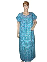 Resort Wear Baby Blue and White Floral Print Cotton Caftan Kaftan