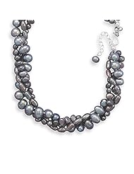 17 + 2 Inch Extension Triple Strand Grey Cultured Freshwater Pearl Necklace
