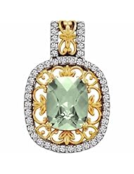 Sterling Silver and 14K Yellow Gold Antique Cushion Cut Prasiolite (Green Amethyst) and Diamond Pendant -- LIFETIME WARRANTY