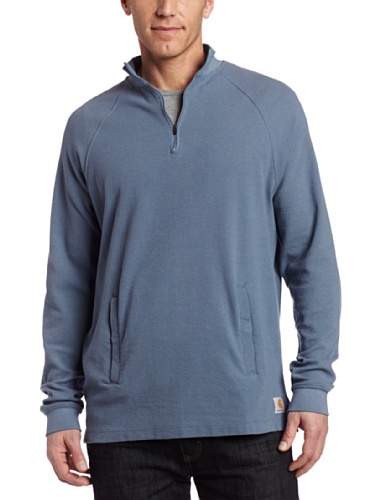 Carhartt Mens Textured Knit Zip Mock Shirt,Mineral Blue,Large Regular
