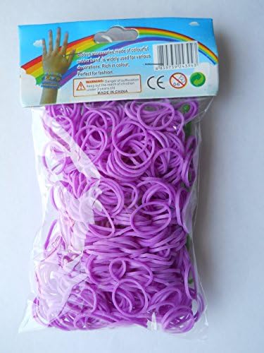 Colorful Rubber Band Accessories Looms S Clip 600 Piece Rubberband Refill with Synthetic Plastic Crochet Hook (Purple)