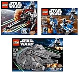 LEGO Star Wars Collector's Building Set, 3-PACK Bundle (Millennium Falcon 7965, Mandalorian Battle Pack and Imperial V-wing Starfighter)