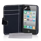 Custodia Apple iPhone 4 / 4S PU Cuoio Lanciare Nero Caso Con Schermo Pellicola Protezionedi Mobile Madhouse