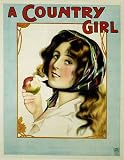 1890's Country Girl with Apple Vintage British Theater Antique Advertising Poster