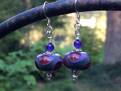 Purple And Red Lamp Work Bead and Amethyst Earrings