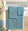Victorian Blue Towel Set W/ Embroidered Pink Roses by Winston Brands