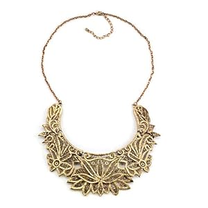 Pugster Vintage Golden Chain Jewelry Hollow Floral Adorned Bubble Bib Statement Pendant Necklace